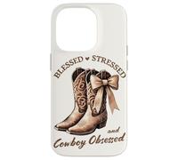 Funny Western Cowboy Obsessed Country Mama. Blessed Stressed Coque pour iPhone 14 Pro