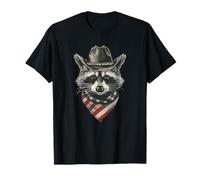Funny Western Raton Laveur Cowboy Bandana Drapeau USA T-Shirt
