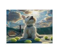 Funny Westie - Puzzle en bois pour adultes - 500 pièces - Puzzles en bois pour sports de tennis - Décoration amusante pour animaux de compagnie - Décoration pour divertissement à domicile