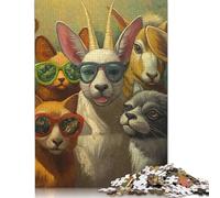 Funny Wild Gang of Animals Puzzle 1000 Pieces Cadeau Unique Jeu Éducatif Challenge Toy À De Qualité Supérieure Peinture Art pour Adultes Enfants 500pcs (52x38cm)
