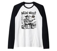 Funny Wild West Cowboy Renard Jouant au Banjo Vintage Country Manche Raglan
