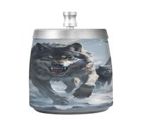 Funny Wolf Mountain Cendrier d'hiver avec couvercle coupe-vent en acier inoxydable inodore et sans fumée pour la maison, le bureau, la table, la terrasse, l'extérieur, le balcon