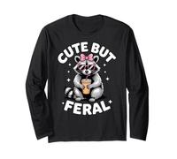 Funny Women Cute But Feral Girl Summer Raccoon Manche Longue