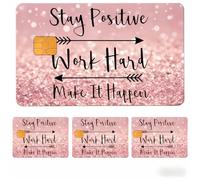 Funny Workhard Lot de 4 autocollants pour cartes de crédit cartoon travail dur cartes de débit pour la plupart des transports métro clés cartes bancaires Étanche Tendance Peau rose Décalcomanie pour