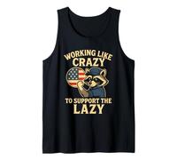 Funny Working Like Crazy to Support The Lazy US Flag Raccoon Débardeur