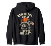 Funny Working Like Crazy to Support The Lazy US Flag Raccoon Sweat à Capuche