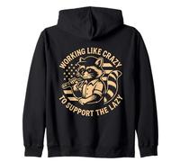 Funny Working Like Crazy to Support The Lazy US Flag Raccoon Sweat à Capuche