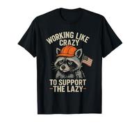 Funny Working Like Crazy to Support The Lazy US Flag Raccoon T-Shirt