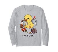 Funny Yellow Duck Im Busy Boba Tea Snacks Zoo pour garçons et Filles Manche Longue
