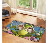 Funny Yoga Tapis de nourriture pour chien grenouille 40,6 x 61 cm, antidérapant, super absorbant, passe au lave-vaisselle, pour la nourriture et l'eau, joli tapis d'alimentation en caoutchouc à