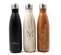 FunnyGuys Bouteille isotherme à double paroi en acier inoxydable - 500 ml - Personnalisable, bois