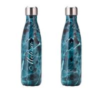 FunnyGuys Bouteille isotherme en acier inoxydable à double paroi gravée personnalisée 500 ml / 17 oz (Marbre bleu)