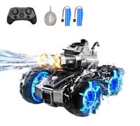 funnykid Voiture télécommandée amphibie 3 en 1 avec canons à eau, cascades à 360°, roues LED, charge de type C, véhicule tout-terrain pour l'eau et la terre, jouet char RC pour garçons à partir de 6