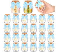 Funnymoom Lot de 24 bouteilles en verre pour fête prénatale - 100 ml - Avec rubans et autocollants - Décorations pour révélation du sexe du nouveau-né - Décoration pour fête prénatale (bleu, c'est un