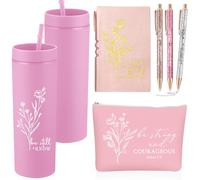 Funnymoom Lot de 6 cadeaux chrétiens pour femme comprenant un carnet religieux de la Bible et des stylos, gobelet Be Still and Know Be Strong and Courageous Trousse de maquillage Écriture Foi Cadeau