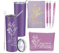 Funnymoom Lot de 6 cadeaux de remerciement pour femme - Cadeau de remerciement « May You Be Proud » de 591 ml - Gobelet bohème à motif floral - Trousse de maquillage, journal à bille, cadeau de