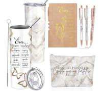 Funnymoom Lot de 6 trousses de maquillage avec gobelet chrétien espagnol de 591 ml - Trousse de maquillage en cuir A6 - Stylos à bille inspirants pour la semaine sainte, l'église, la fête des mères