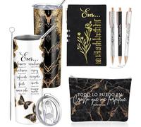 Funnymoom Lot de 6 trousses de maquillage en cuir A6 pour femme - Cadeau chrétien espagnol de 591 ml - Stylos à bille inspirants - Cadeau religieux pour la semaine sainte - Cadeau pour la fête des