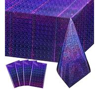 FunnyPars Lot de 4 nappes jetables en Plastique irisé rectangulaires Brillantes avec Impression Laser holographique, décoration de fête, Anniversaire, Mariage, Noël, 137,2 x 274,3 cm (Violet)