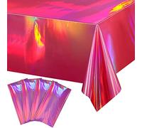FunnyPars Lot de 4 nappes rectangulaires en Plastique irisé Brillant jetable au Laser - Nappe holographique irisée - Décorations de fête d'anniversaire, de Mariage, de Noël - 137 x 274 cm