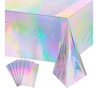 FunnyPars Lot de 6 nappes rectangulaires en Plastique irisé Brillantes jetables au Laser - Nappe holographique irisée - Décoration de fête d'anniversaire, Mariage, Noël - 137,2 x 274,3 cm (Laser)