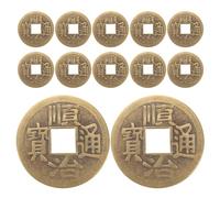 FUNOMOCYA 12 Pièces Chinese Feng Shui Brass Coins Set Vintage Fortune Coins for Wealth Protection and Health Brass Material Traditional I-Ching Symbolism for Home and Car Decoration