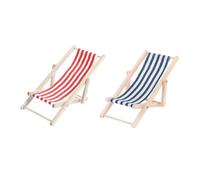 FUNOMOCYA 2 Pièces Chaise Longue Bois Rayée Bleue et Rouge Accessoires Maison Poupée Décorations Réalistes pour Maison de Poupée Lot de Modèles Miniatures de Fauteuils Inclinables