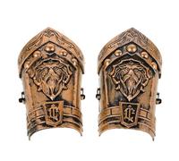 FUNOMOCYA 2 Pièces Ensemble Armure et Bouclier Médiéval Plastique | Finition Bronze Ancien, Épée, Casque, Masque, Cache-œil et Brassards, Accessoires pour Fêtes Costumées et Soirées à Thème