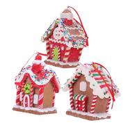 FUNOMOCYA 3 Pièces Ornements Petite Maison en Pâte Polymère Lumineuse Suspendue Décorations de Sapin de Noël avec Ruban Rouge pour Décor de Fête de Noël Petite Maison