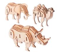 FUNOMOCYA 3 pièces Puzzle Bois pour Kit Éducatif Animaux Éléphant Chameau Rhinocéros Modèles à Assembler Pédagogique pour Garçons et Filles Dès Ans