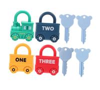 FUNOMOCYA 4 Ensemble Jeu Éducatif Montessori Serrure et Clé pour Tout-Petits Véhicules Colorés à Associer Apprentissage Chiffres et Lettres Motricité Fine pour Garçons et Filles