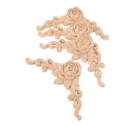 FUNOMOCYA 4 Pièces Appliques Décoratives Massif Motifs Roses Sculptés pour Décoration Dangle Accessoires Naturel pour Meubles Armoires Cadres et Portes Style Européen Classique