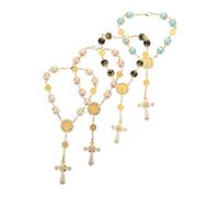 FUNOMOCYA 4 Pièces Bracelets de Perles de Prière avec Croix Bijoux Religieux Polyvalents pour Baptême Communion Mariage Hommes et Femmes Charme à Porter ou Suspendre Voiture Perles Verre