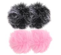FUNOMOCYA 4 pièces Housses Microphone Peluche Antivent Filtres Fausse Fourrure Protection Mic pour Enregistrement Scène Bureau Facile à Installer Noir Blanc et Rose