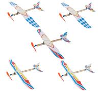 FUNOMOCYA 5 pièces Avions Planeurs Mousse DIY pour Garçon Fille Jouets Éducatifs Propulsés par Élastique Modèles à Assembler Couleurs Aléatoires Activité Manuelle et Couleur Aléatoire