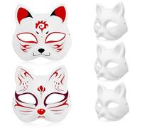 FUNOMOCYA 5 Pièces Masques Chat DIY Papier avec Élastique Masques Vierges à Décorer pour Adultes Fêtes Mascarade Halloween Cosplay