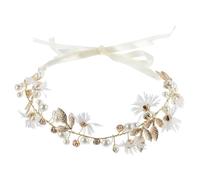 FUNOMOCYA Accessoire Cheveux Fille Forme Guirlande en Alliage Fleurs en Tissu et Perles, Taille Ajustable, pour Mariages et Performances