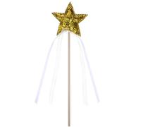 FUNOMOCYA Baguette Magique Étoile Dorée 1 Pièce en Bois avec Ruban Décorative et Lumineuse pour Spectacle Scénique Fête Cosplay et Jeu de Fée