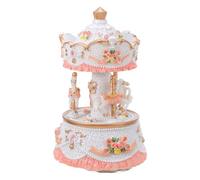 FUNOMOCYA Boîte à Musique Carrousel en Résine Blanche Chevaux Rotatifs, Lumière LED à Changement de Couleur, Mécanisme à Remontage Sécurisé, Décoration de Noël et Centre de Table