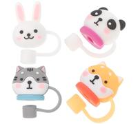 FUNOMOCYA Bouchons de Paille Réutilisables Couvre-embouts Protecteurs 4pcs en Pvc Motifs Animaux Mignons Expérience de Boisson Saine et Ludique pour Pailles