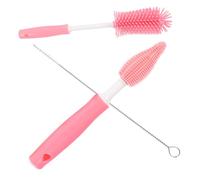 FUNOMOCYA Brosse Nettoyage Biberons Et Pailles Pour Bébé, Ensemble 3 Pièces, Manche Long Rotatif, Silicone Souple, Rouge Cerise, Entretien Bouteilles Eau Et Tasses Bébé