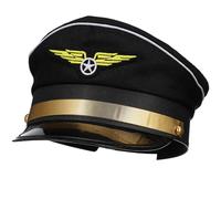 FUNOMOCYA Chapeau de Capitaine Ajustable Noir pour Costume Cosplay Homme Adulte Chapeau Pilote D’Aviation Respirant Accessoire de Fête Halloween et Soirée à Thème Marine Décoratif Portable