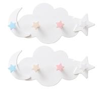 FUNOMOCYA Crochets Muraux Adhésifs 2pcs Forme Nuage Lune Étoile Blanc en Plastique, Repositionnables et Faciles à Retirer, pour Salle de Bain et Extérieur