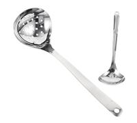FUNOMOCYA Cuillère Cuisine Perforée Inox 2 Pièces Cuillères à Fentes Ustensiles de Service à Long Manche Passoire à Sauce Couverts de Table pour Dîner Usage Quotidien Argenté