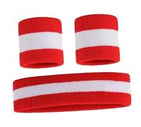 FUNOMOCYA Ensemble 3 Pièces Bandeaux Anti-Transpiration et Bandeaux de Poignet pour Homme Éponge Absorbante Rouge et Blanc Élastiques pour Fitness et Activités Extérieures