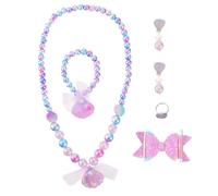 FUNOMOCYA Ensemble Bijoux Garçon et Filles 6 Pièces Coquillage Perles Imitation Collier Bracelet Bague Bleu Violet Accessoires Fête Quotidien Présent Fille
