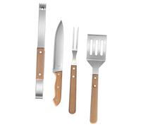 FUNOMOCYA Ensemble D'outils De Barbecue Inox 4 Pièces Avec Manches En Bois De Hêtre, Spatule, Fourchette, Pince Et Couteau, Kit Accessoires De Grillade Extérieur Pour Camping Et Pique-niques