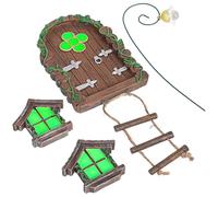 FUNOMOCYA Ensemble Phosphorescent Porte et Fenêtres Féeriques en Résine, Décoration Miniature pour Maison de Poupée, Jardin Féerique, 1 Porte 2 Fenêtres 1 Lumière, Figurines Miniatures,