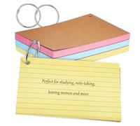FUNOMOCYA Fiches Bristol Lignées à Anneaux 150 Cartes Double Face Papier Couvertures Colorées Rose Jaune Bleu Pour Étude Scolaire Bureau Apprentissage Mémoire