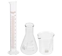 FUNOMOCYA Kit Scientifique de Laboratoire en Verre Bécher 250 Ml, Erlenmeyer 250 Ml, Cylindre Gradué 100 Ml Tasse à Mesurer Graduation Claire pour Expérience Précise en Laboratoire Cuisine